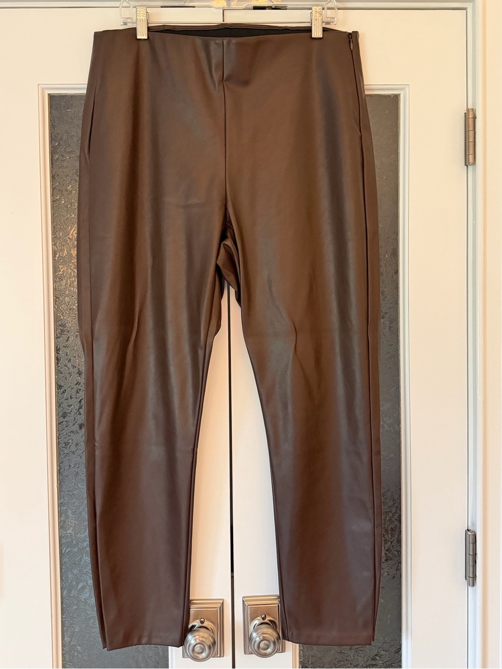 Brown Faux Leather Ankle Pants